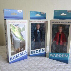 3 NIB FCTRY Real Life Action Figures – BIDEN, WARREN, KAMALA
